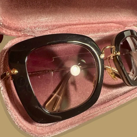 Miu Miu Black & Gold Acetate SMU 07O Square Lense Metal Frame Sunglasses W/ Case - Picture 13 of 16